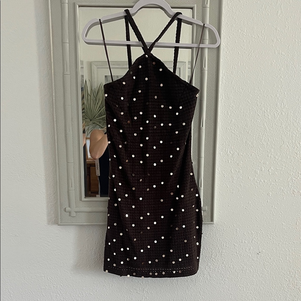 Mango Teen Elegant Brown Sequin Dress - Picture 2 of 4
